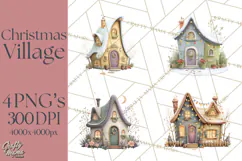 Christmas Village Houses Clipart, Festive Winter Homes PNG Product Image 1