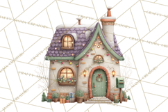 Christmas Village Houses Clipart, Festive Winter Homes PNG Product Image 3