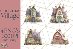 Christmas Village Houses Clipart, Festive Winter Homes PNG Product Image 1