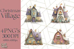Christmas Village Houses Clipart, Festive Winter Homes PNG Product Image 1