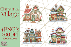 Christmas Village Clipart, Holiday Houses Clip Art PNG Product Image 1