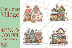 Christmas Village Clipart, Holiday Houses Clip Art PNG Product Image 1