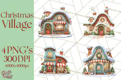 Christmas Village Clipart, Holiday Houses Clip Art PNG Product Image 1