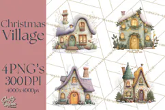 Christmas Village Houses Clipart, Festive Winter Homes PNG Product Image 1