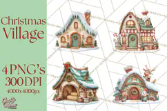 Christmas Village Clipart, Holiday Houses Clip Art PNG Product Image 1