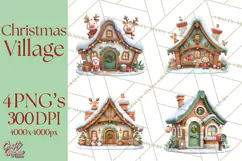 Christmas Village Clipart, Holiday Houses Clip Art PNG Product Image 1