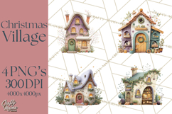 Christmas Village Houses Clipart, Festive Winter Homes PNG Product Image 1