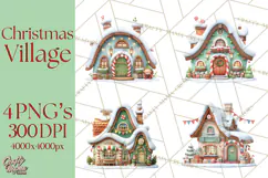 Christmas Village Clipart, Holiday Houses Clip Art PNG Product Image 1