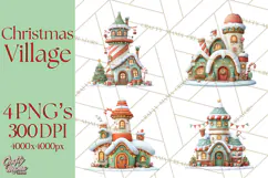 Christmas Village Clipart, Holiday Houses Clip Art PNG Product Image 1