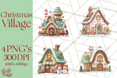 Christmas Village Clipart, Holiday Houses Clip Art PNG Product Image 1