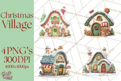Christmas Village Clipart, Holiday Houses Clip Art PNG Product Image 1