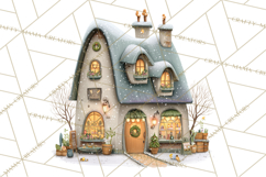 Christmas Village Houses Clipart, Festive Winter Homes PNG Product Image 4