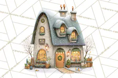 Christmas Village Houses Clipart, Festive Winter Homes PNG Product Image 4