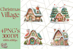 Christmas Village Clipart, Holiday Houses Clip Art PNG Product Image 1