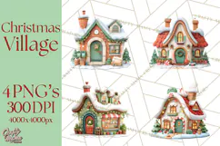 Christmas Village Clipart, Holiday Houses Clip Art PNG Product Image 1