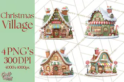 Christmas Village Clipart, Holiday Houses Clip Art PNG Product Image 1