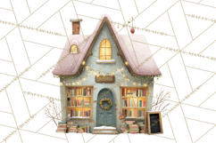 Christmas Village Houses Clipart, Festive Winter Homes PNG Product Image 5