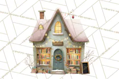 Christmas Village Houses Clipart, Festive Winter Homes PNG Product Image 5