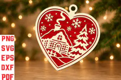 Christmas Village Heart Ornament SVG Product Image 1