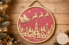 Christmas Village Laser Cut SVG, Santa Sleigh Flying Reindee Product Image 1
