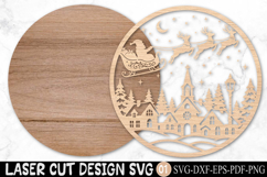 Christmas Village Laser Cut SVG, Santa Sleigh Flying Reindee Product Image 2