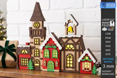 3D Christmas Village Lighted Stand Laser Cut | Holiday Decor Product Image 1