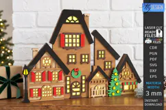 3D Christmas Village Lighted Stand Laser Cut | Holiday Decor Product Image 1