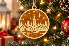 Christmas Church Village Gold Glitter Layered SVG File Product Image 1