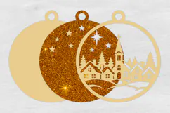 Christmas Church Village Gold Glitter Layered SVG File Product Image 2
