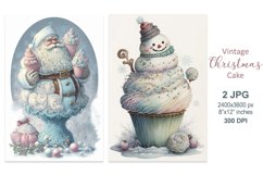 Santa Claus Snowman Christmas cake, Vintage Christmas Cards Product Image 1