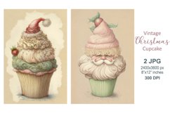 Vintage Santa Christmas Cards, Santa Claus Christmas cupcake Product Image 1