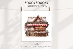 Christmas Vintage Candy Storefront House Winter Shop Clipart Nursery wall art card making collage printable files xmas decor junk journal sublimation santa watercolor Vintage Christmas Santa House clipart, candy storefront, winter shop bakery Decor