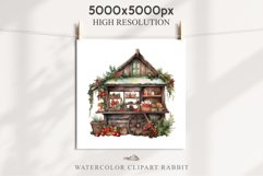 Christmas Vintage Candy Storefront House Winter Shop Clipart Nursery wall art card making collage printable files xmas decor junk journal sublimation santa watercolor Vintage Christmas Santa House clipart, candy storefront, winter shop bakery Decor