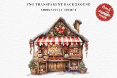 Christmas Vintage Candy Storefront House Winter Shop Clipart Nursery wall art card making collage printable files xmas decor junk journal sublimation santa watercolor Vintage Christmas Santa House clipart, candy storefront, winter shop bakery Decor