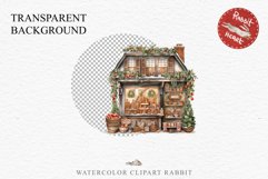 Christmas Vintage Candy Storefront House Winter Shop Clipart Nursery wall art card making collage printable files xmas decor junk journal sublimation santa watercolor Vintage Christmas Santa House clipart, candy storefront, winter shop bakery Decor