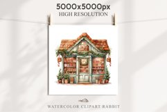 Christmas Vintage Candy Storefront House Winter Shop Clipart Nursery wall art card making collage printable files xmas decor junk journal sublimation santa watercolor Vintage Christmas Santa House clipart, candy storefront, winter shop bakery Decor
