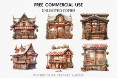 Christmas Vintage Candy Storefront House Winter Shop Clipart Nursery wall art card making collage printable files xmas decor junk journal sublimation santa watercolor Vintage Christmas Santa House clipart, candy storefront, winter shop bakery Decor