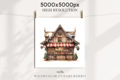 Christmas Vintage Candy Storefront House Winter Shop Clipart Nursery wall art card making collage printable files xmas decor junk journal sublimation santa watercolor Vintage Christmas Santa House clipart, candy storefront, winter shop bakery Decor