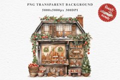 Christmas Vintage Candy Storefront House Winter Shop Clipart Nursery wall art card making collage printable files xmas decor junk journal sublimation santa watercolor Vintage Christmas Santa House clipart, candy storefront, winter shop bakery Decor