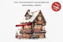 Christmas Vintage Candy Storefront House Winter Shop Clipart Nursery wall art card making collage printable files xmas decor junk journal sublimation santa watercolor Vintage Christmas Santa House clipart, candy storefront, winter shop bakery Decor