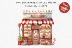Christmas Vintage Candy Storefront House Winter Shop Clipart Nursery wall art card making collage printable files xmas decor junk journal sublimation santa watercolor Vintage Christmas Santa House clipart, candy storefront, winter shop bakery Decor