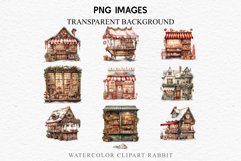 Christmas Vintage Candy Storefront House Winter Shop Clipart Nursery wall art card making collage printable files xmas decor junk journal sublimation santa watercolor Vintage Christmas Santa House clipart, candy storefront, winter shop bakery Decor