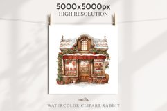 Christmas Vintage Candy Storefront House Winter Shop Clipart Nursery wall art card making collage printable files xmas decor junk journal sublimation santa watercolor Vintage Christmas Santa House clipart, candy storefront, winter shop bakery Decor