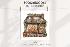 Christmas Vintage Candy Storefront House Winter Shop Clipart Nursery wall art card making collage printable files xmas decor junk journal sublimation santa watercolor Vintage Christmas Santa House clipart, candy storefront, winter shop bakery Decor