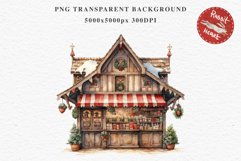 Christmas Vintage Candy Storefront House Winter Shop Clipart Nursery wall art card making collage printable files xmas decor junk journal sublimation santa watercolor Vintage Christmas Santa House clipart, candy storefront, winter shop bakery Decor