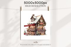 Christmas Vintage Candy Storefront House Winter Shop Clipart Nursery wall art card making collage printable files xmas decor junk journal sublimation santa watercolor Vintage Christmas Santa House clipart, candy storefront, winter shop bakery Decor
