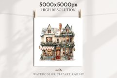 Christmas Vintage Candy Storefront House Winter Shop Clipart Nursery wall art card making collage printable files xmas decor junk journal sublimation santa watercolor Vintage Christmas Santa House clipart, candy storefront, winter shop bakery Decor