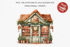 Christmas Vintage Candy Storefront House Winter Shop Clipart Nursery wall art card making collage printable files xmas decor junk journal sublimation santa watercolor Vintage Christmas Santa House clipart, candy storefront, winter shop bakery Decor
