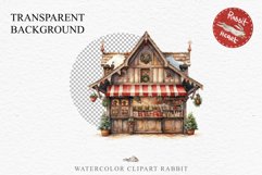 Christmas Vintage Candy Storefront House Winter Shop Clipart Nursery wall art card making collage printable files xmas decor junk journal sublimation santa watercolor Vintage Christmas Santa House clipart, candy storefront, winter shop bakery Decor