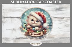 Christmas Vintage Freezin&#039; Cat entangled Car Coaster Sublima Product Image 1